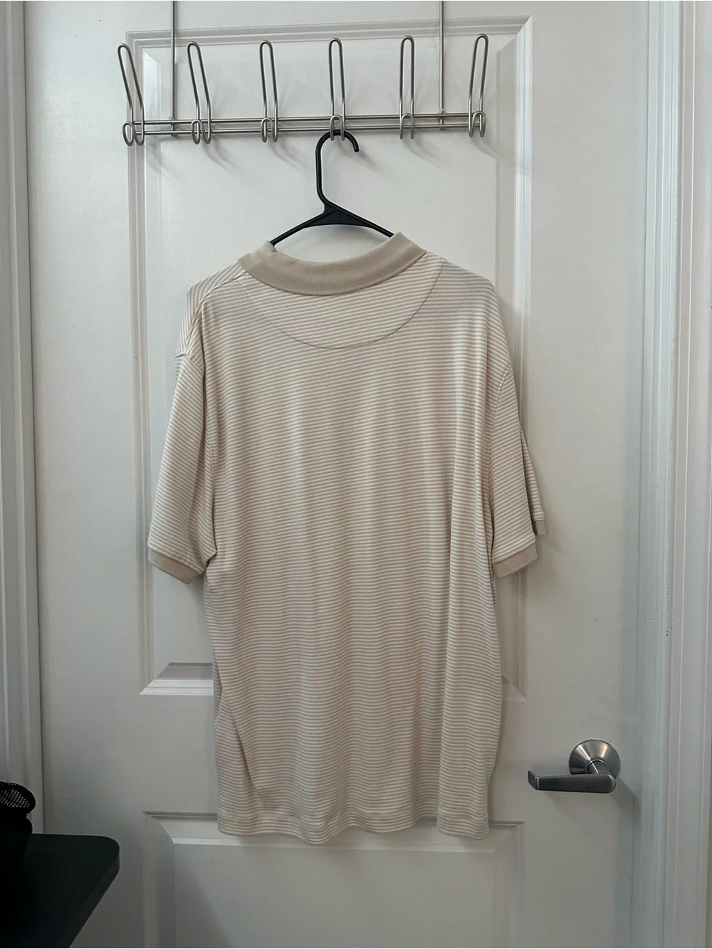 Banana Republic Men's Luxury Touch Light Beige Striped Polo - Picture 2 of 2